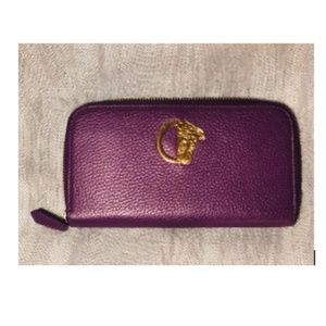 Versace Pebbled Leather Zip-Around Wallet